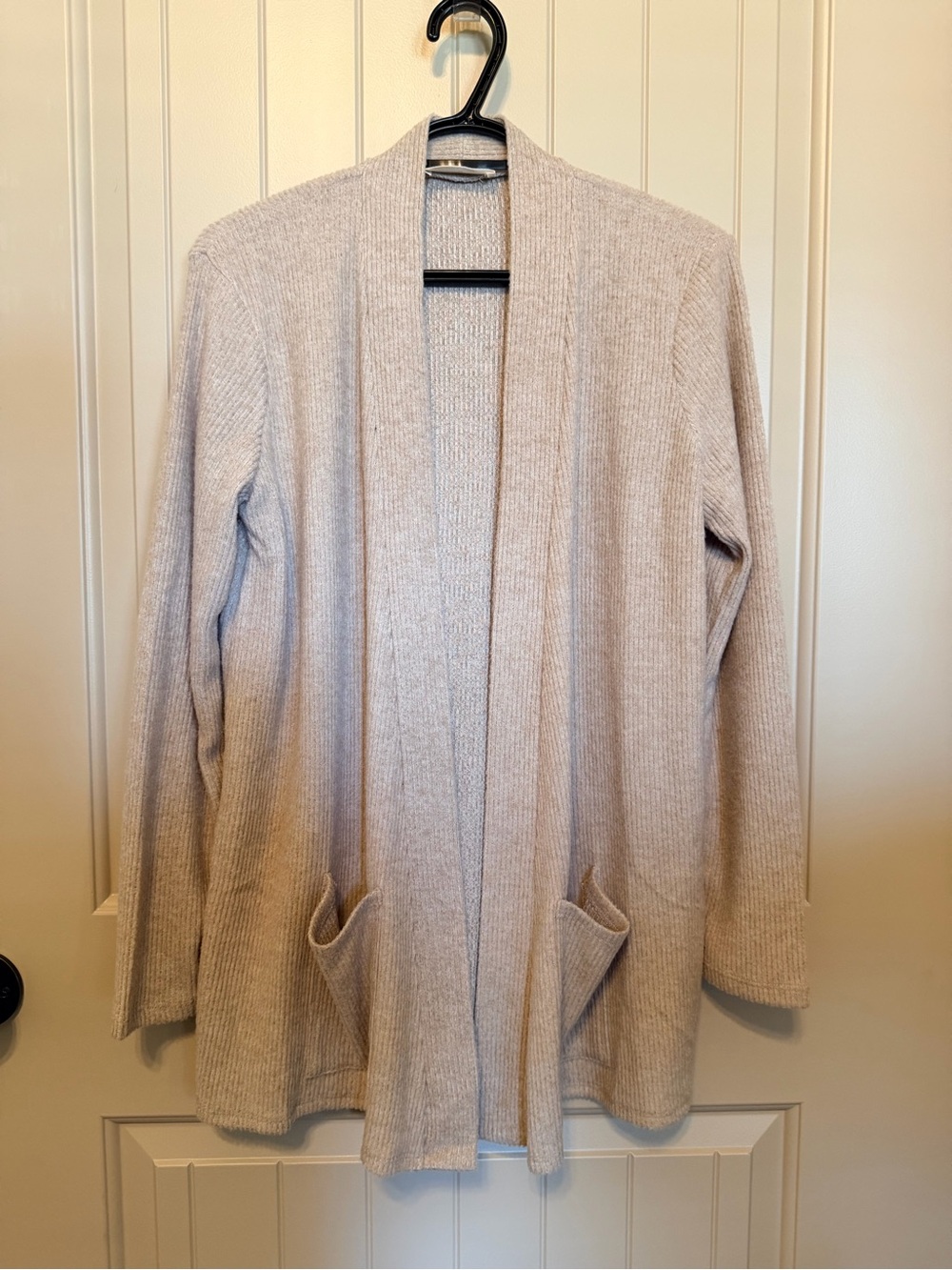 Zenana Outfitters ribbed open-front cardigan in light beige - Picture 1 of 3